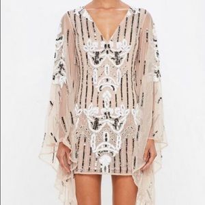 Peace + Love Nude Kimono Embellished Dress